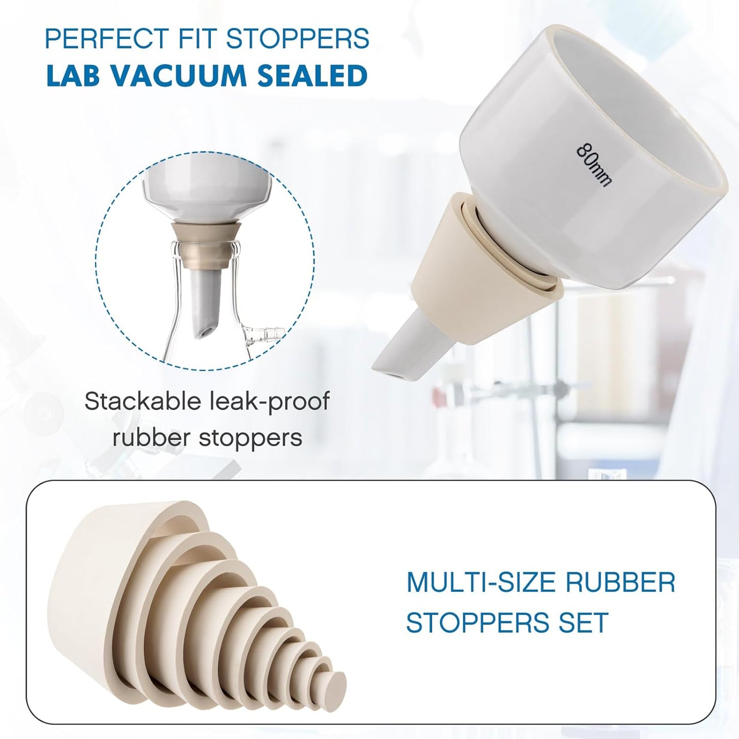FOUR E'S SCIENTIFIC 500mL Buchner Funnel Filtering Kit with Hand-held Vacuum Pump, 500mL Lab Vacuum Flask, 100 Pcs Filter Paper, Rubber Stoppers Set
