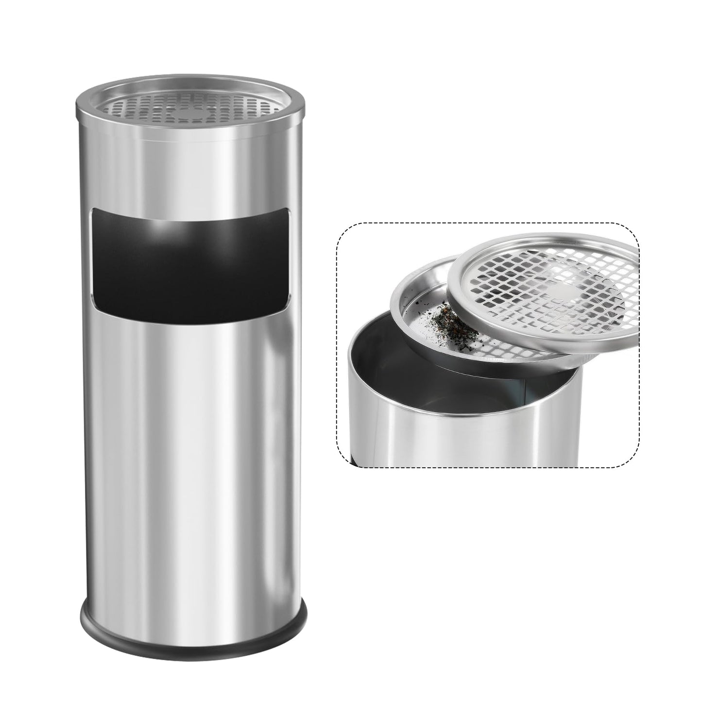 Trash Can Outdoor Waste Container Square Stainless Steel Trash Can with Removable Inner Bucket for Disposal Commercial Waste Container 9.45‘’ x 9.45‘’ x 24.02‘’-Black