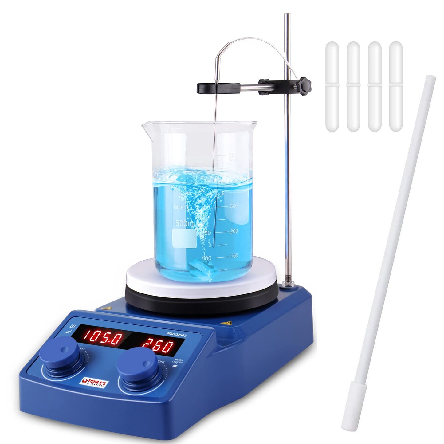 FOUR E'S SCIENTIFIC 5 Inch Magnetic Stirrer Hot Plate Max Temp 280℃/536°F | Max 5L Stirring Capacity | 100-1500RPM | 110V | Laboratory Hot Plate with Temp Probe Sensor & Stir Bar (Not Include Stand）