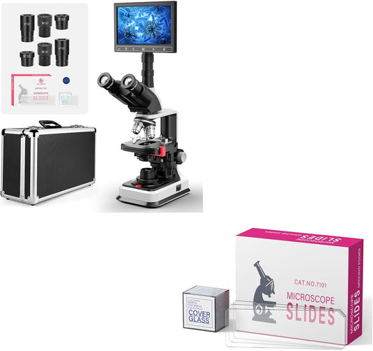 7" Replaceable Split Screen Microscope with 150 Pcs Blank Slides