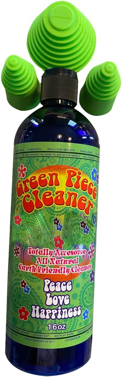 Green Piece® Glass Cleaner 16 oz Bottle with Set of 3 Silicone Plugs - Excellent for Scent Proofing and Cleaning