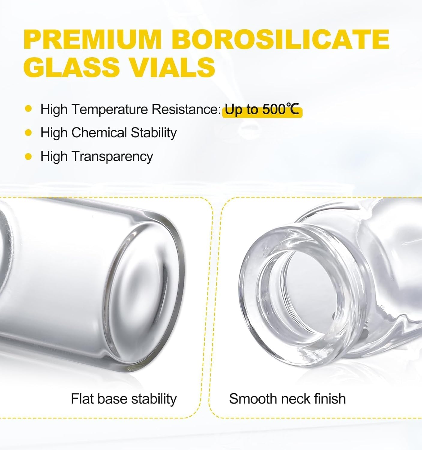 FOUR E'S SCIENTIFIC 10ml Glass Vials, 300 PCS Lab Headspace Vial with Rubber Stoppers and Plastic-Aluminum Flip Caps