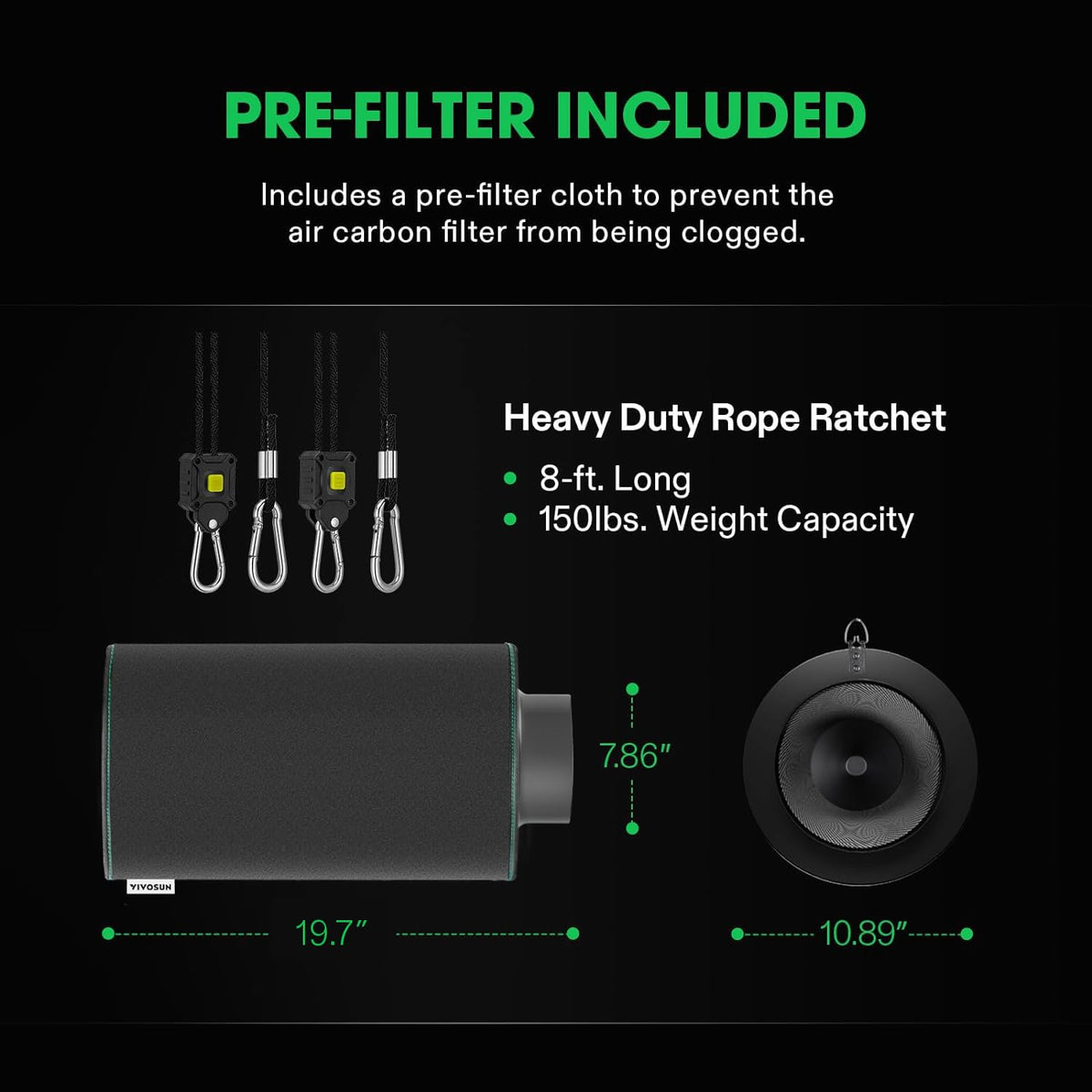 VIVOSUN Carbon Filters and Pre-Filters, Multiple Sizes