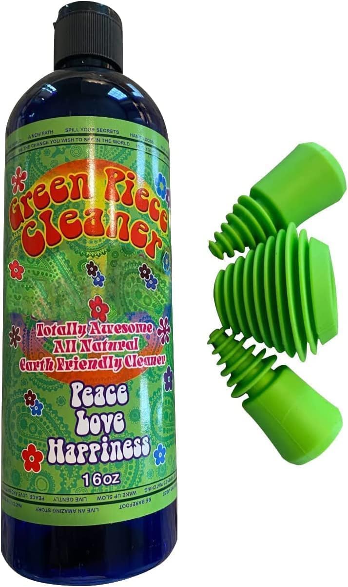 Green Piece® Glass Cleaner 16 oz Bottle with Set of 3 Silicone Plugs - Excellent for Scent Proofing and Cleaning