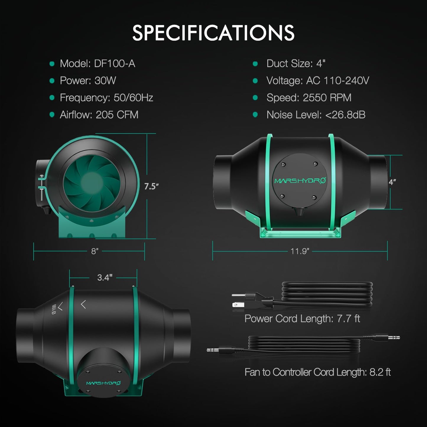 MARS HYDRO 3x3 Grow Tent Kit Complete System,150W TS1000 LED Dimmable Grow Light, 32"x32"x63" 1680D High Reflective Mylar Grow System with 4inch Smart WiFi Control Ventilation System,10 Speed Fan