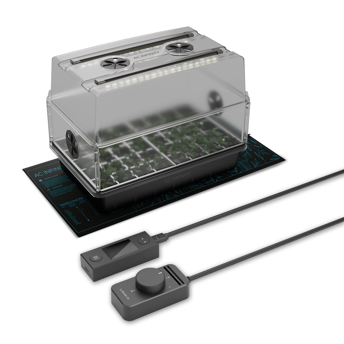 AC Infinity Heavy-Duty Humidity Dome 5x8 Germination Kit, Full Spectrum LED Grow Light Bars w/Samsung LM301H EVO LEDs, Heat Mat, 3 mm Thickest Dome, Trays, Vented Panels, for Seed Starting