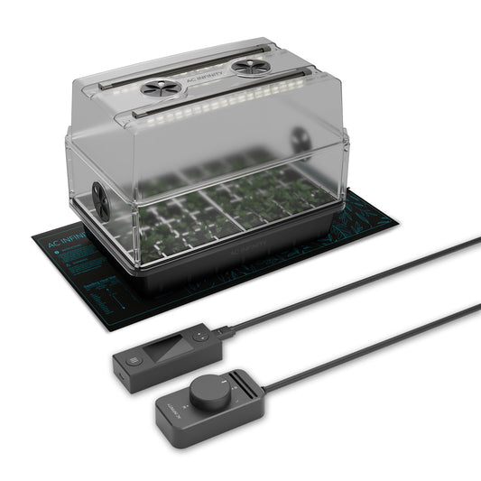 AC Infinity Heavy-Duty Humidity Dome 5x8 Germination Kit, Full Spectrum LED Grow Light Bars w/Samsung LM301H EVO LEDs, Heat Mat, 3 mm Thickest Dome, Trays, Vented Panels, for Seed Starting