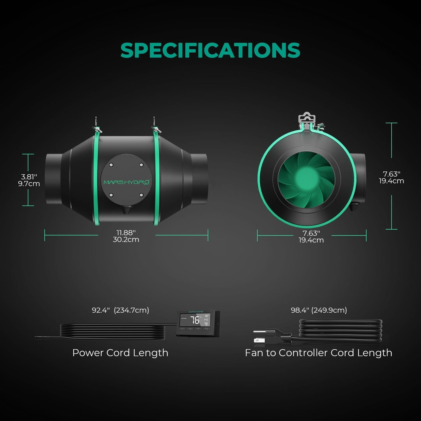 MARS HYDRO 4 Inch Inline Fan and Filter, with Temperature and Humidity Controller, and 25 Feet Ducting, Exhaust Fan for Grow Tents, Hydroponics