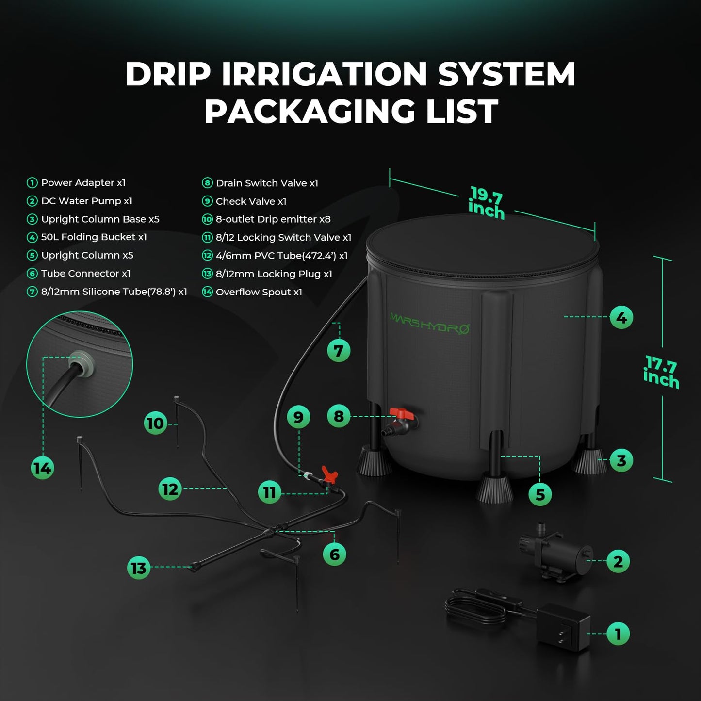 MARS HYDRO Auto Drip Irrigation Kits with iHub-Pro, Smart 10AC Power Strip Kit 10-Outlet All-in-One Grow Room Hub