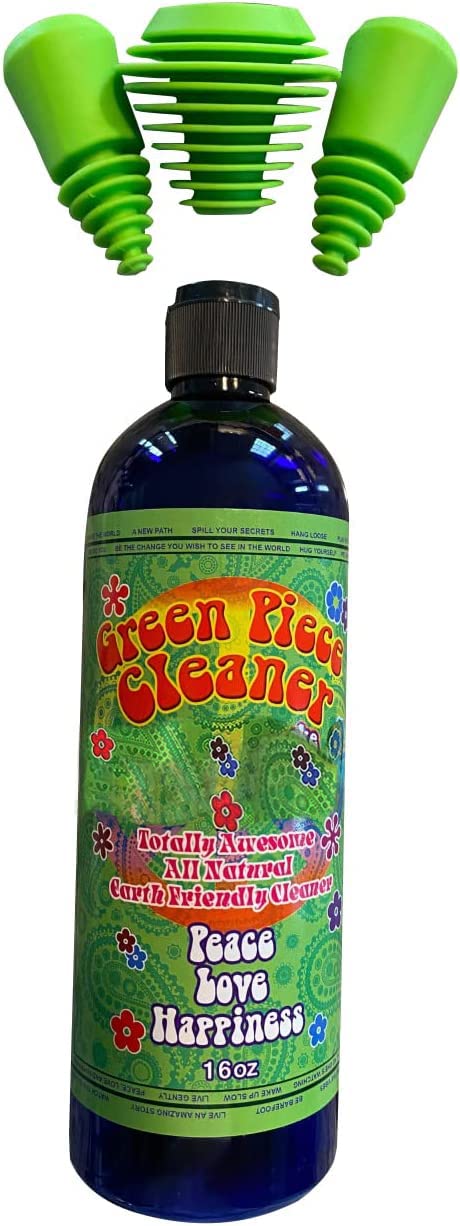 Green Piece® Glass Cleaner 16 oz Bottle with Set of 3 Silicone Plugs - Excellent for Scent Proofing and Cleaning