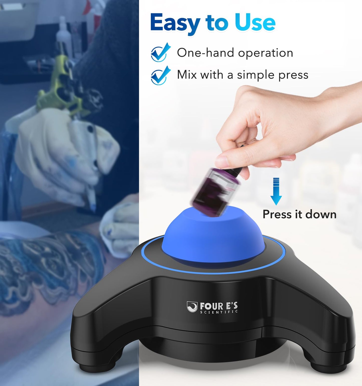 FOUR E'S SCIENTIFIC Vortex Mixer 5600rpm, Paint Mixer Touch Function, Mini Lab Vortex Shaker with an Extra Silicone Cap for Acrylic Miniature Model Paints Nail Polish Ink