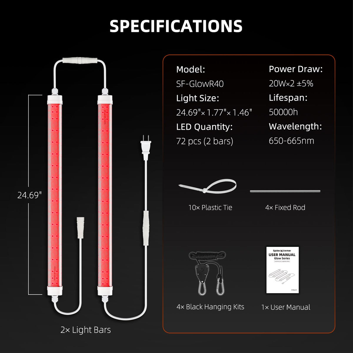Spider Farmer LED Plant Grow Light GlowR80, 3.2ft Deep Red Supplemental Lighting Bar for Indoor Plants