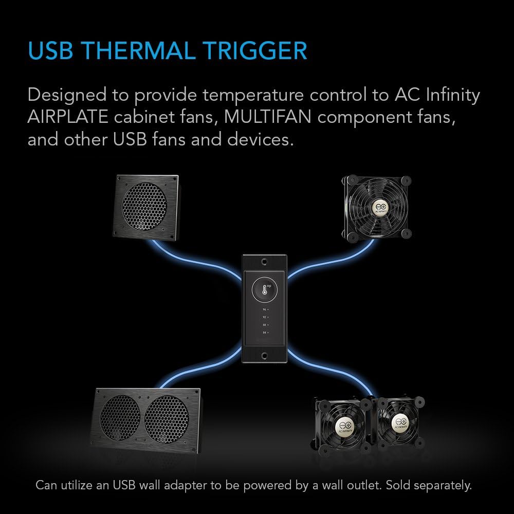 AC Infinity Controller 1, Thermal Trigger for AIRPLATE, MULTIFAN, USB Fans and Devices. Computer, AV Cabinet, Home Theater Cooling.