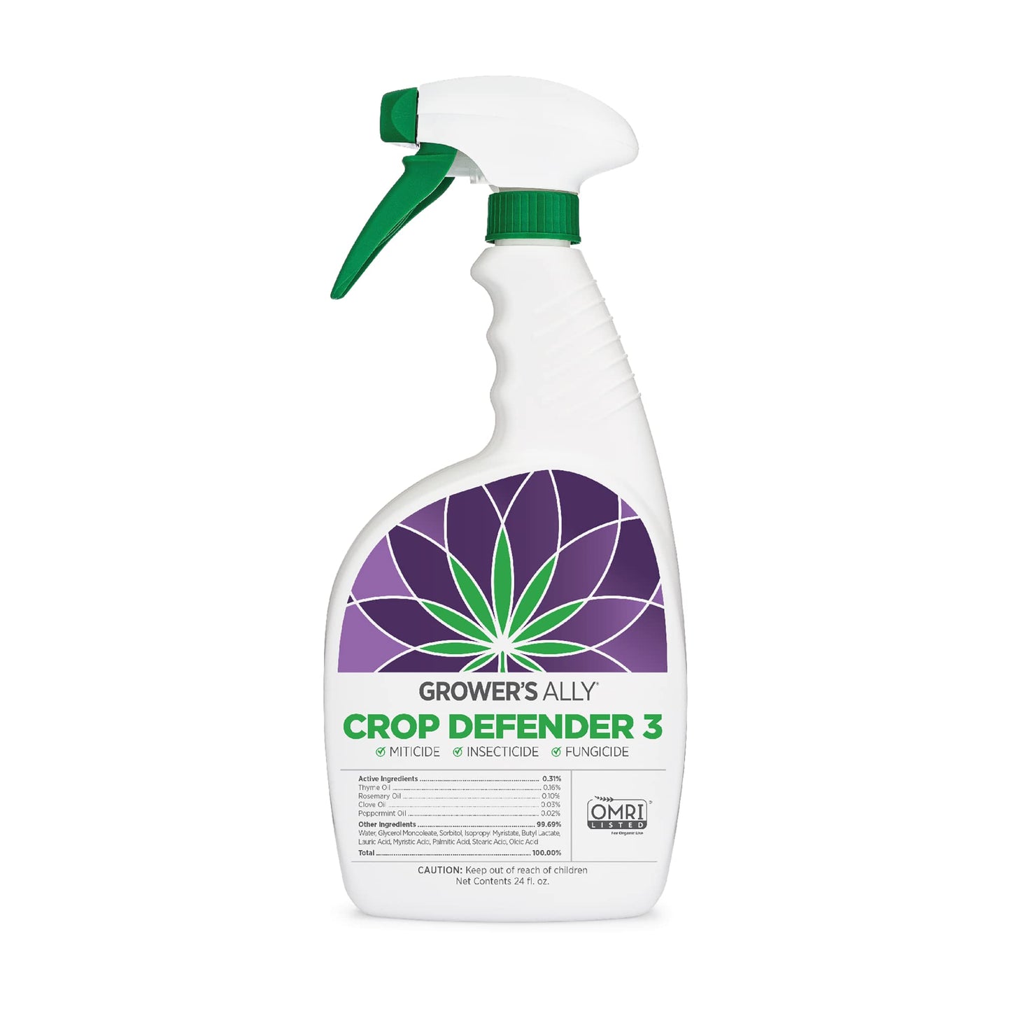 Grower's Ally Crop Defender 3 Ready-to-Use 24 oz | Natural, Safe & Organic Insecticide & Fungicide Control for Plants - Powdery Mildew, Spider Mites & Russet Mite Killer, OMRI Listed