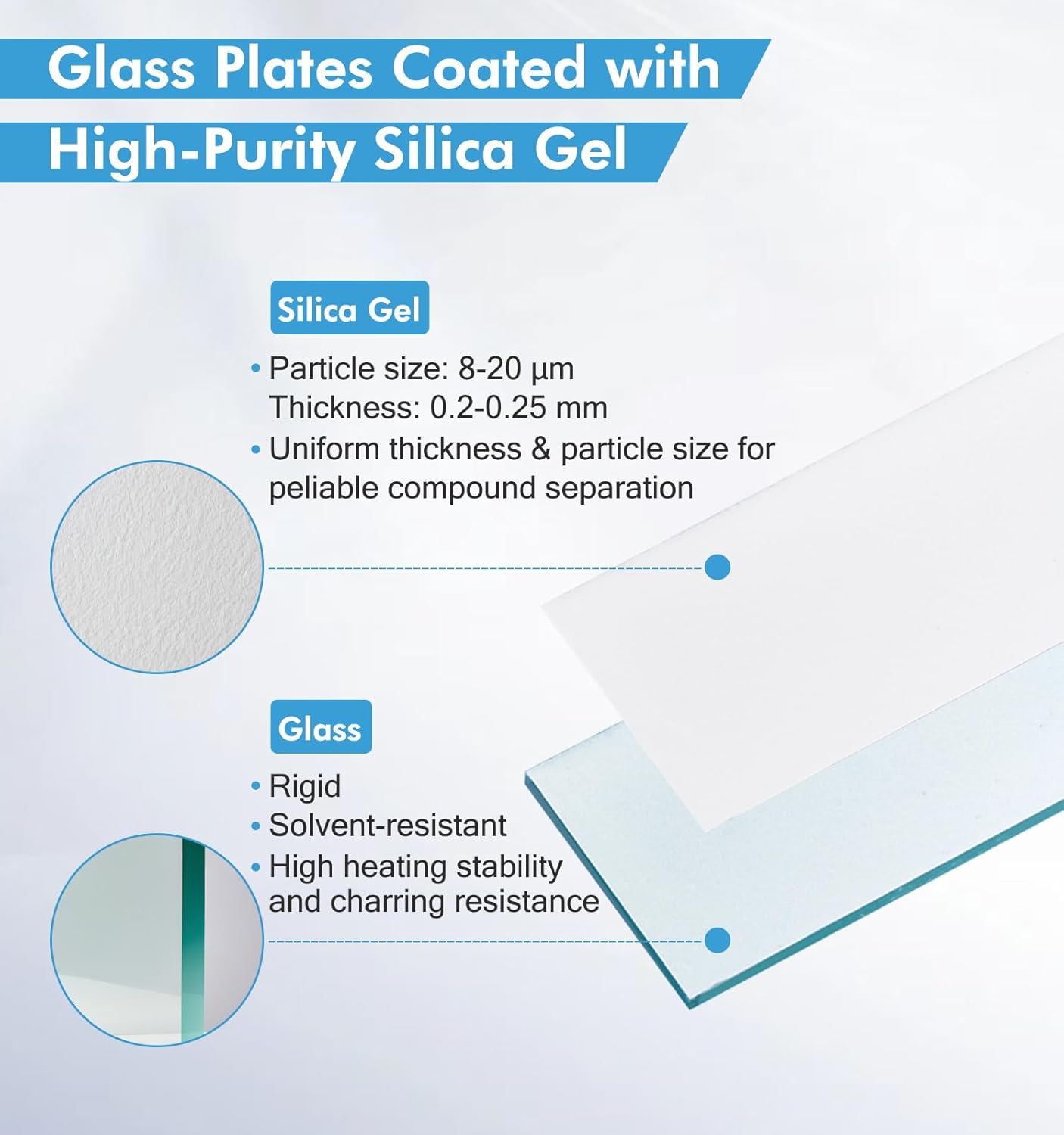 FOUR E'S SCIENTIFIC TLC Plates 25mm x 75mm, Glass Backed Silica Gel Lab Thin Layer Chromatography Plates GF254, Pack of 80