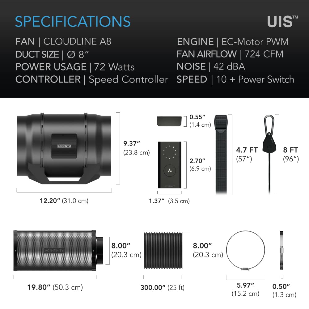 AC Infinity Air Filtration PRO Kit 4”, Inline Fan, Temperature Humidity VPD Controller with WiFi App Control, Carbon Filter, Ducting, Ventilation System for Grow Tents, Hydroponics, Indoor Gardening