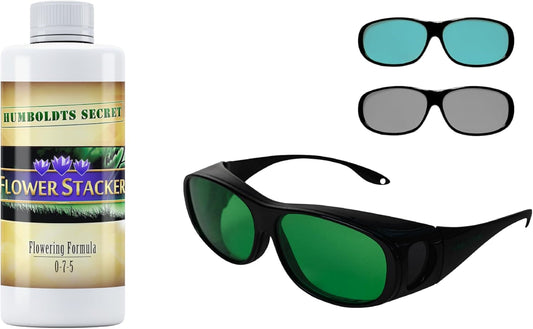 Humboldts Secret Flower Stacker Nutrient System for Potting Soil for Indoor & Outdoor Plants (8 oz) w/Grow Room Glasses | Interchangeable Magnetic Sunglasses with UVA/UVB Blocking Protection