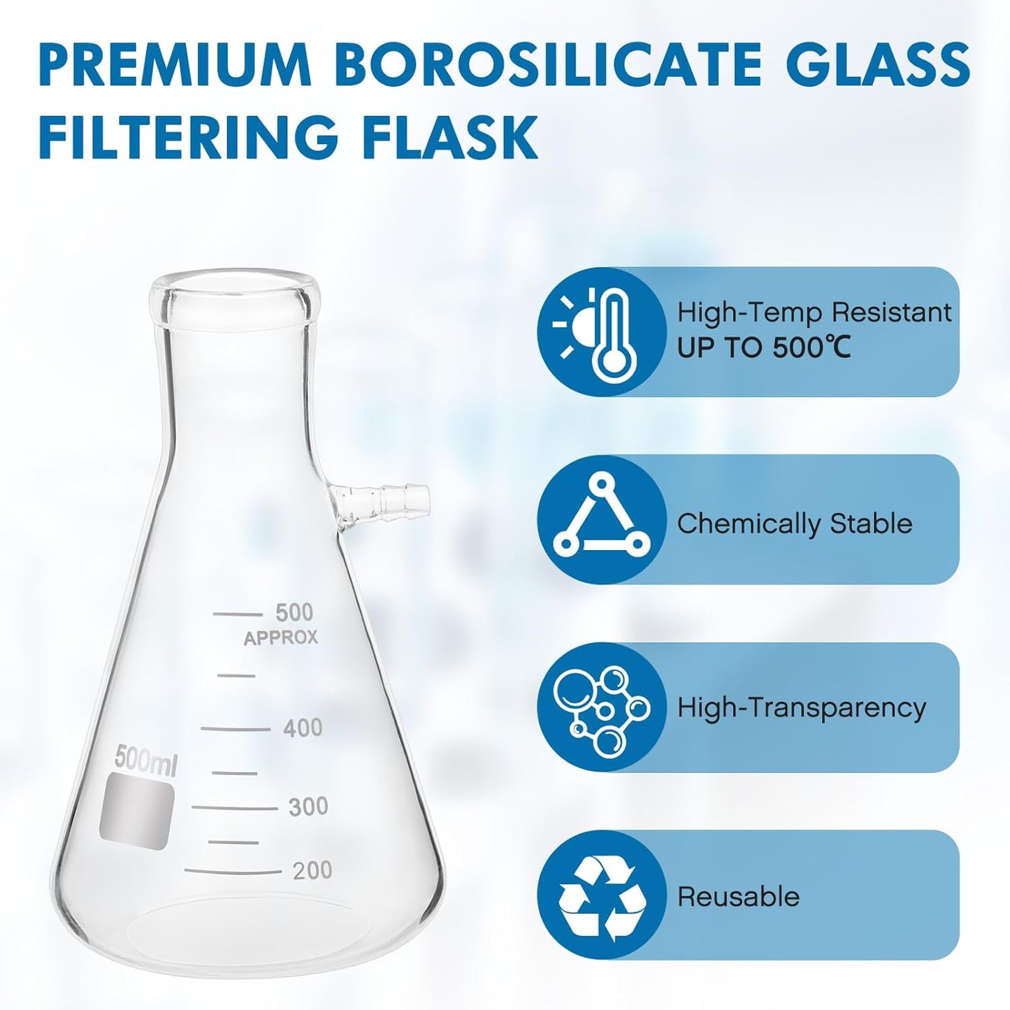 FOUR E'S SCIENTIFIC 500mL Buchner Funnel Filtering Kit with Hand-held Vacuum Pump, 500mL Lab Vacuum Flask, 100 Pcs Filter Paper, Rubber Stoppers Set