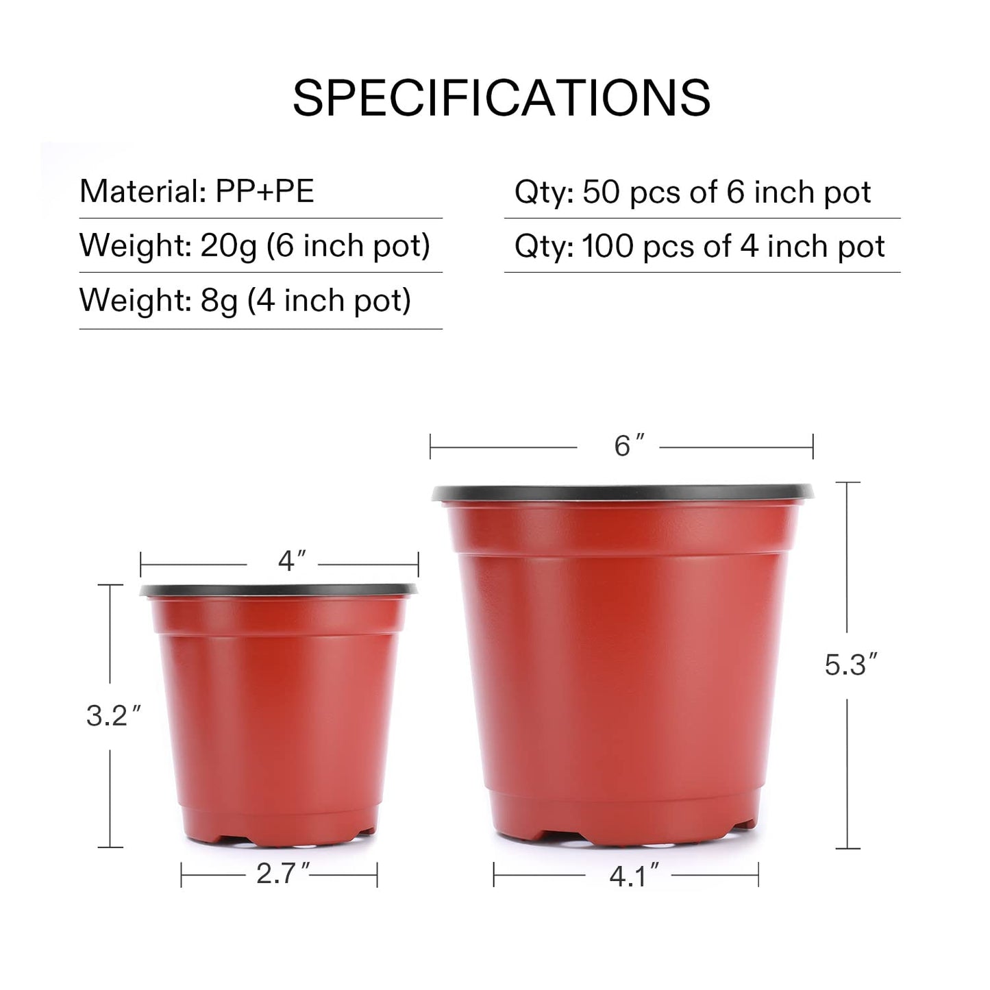 VIVOSUN 100pcs 4 Inch Planter Nursery Pots, Plastic Pots for Flower Seedling