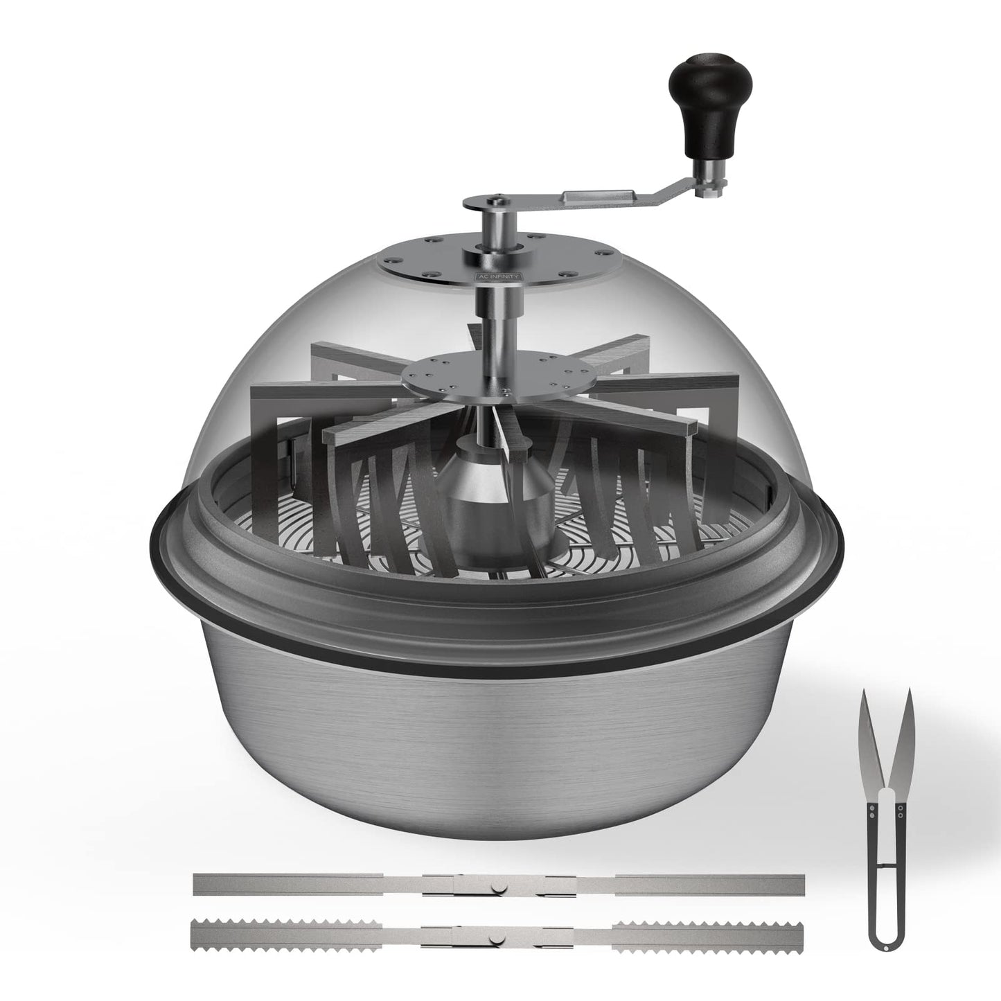 AC Infinity Bud Leaf Bowl Trimmer 16", Clear Visibility Dome with Sharp Stainless Steel Blades, for Twist Spin Cutting Leaves, Buds, Flowers, Hydroponics Plants