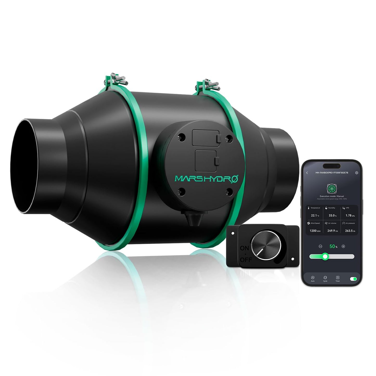 Mars Hdyro 2025 New Version iFresh 6 Inch Smart Inline Duct Fan with Variable Speed Controller, 402 CFM App Control Ventilation Exhaust Fan for Grow Tents, Hydroponics