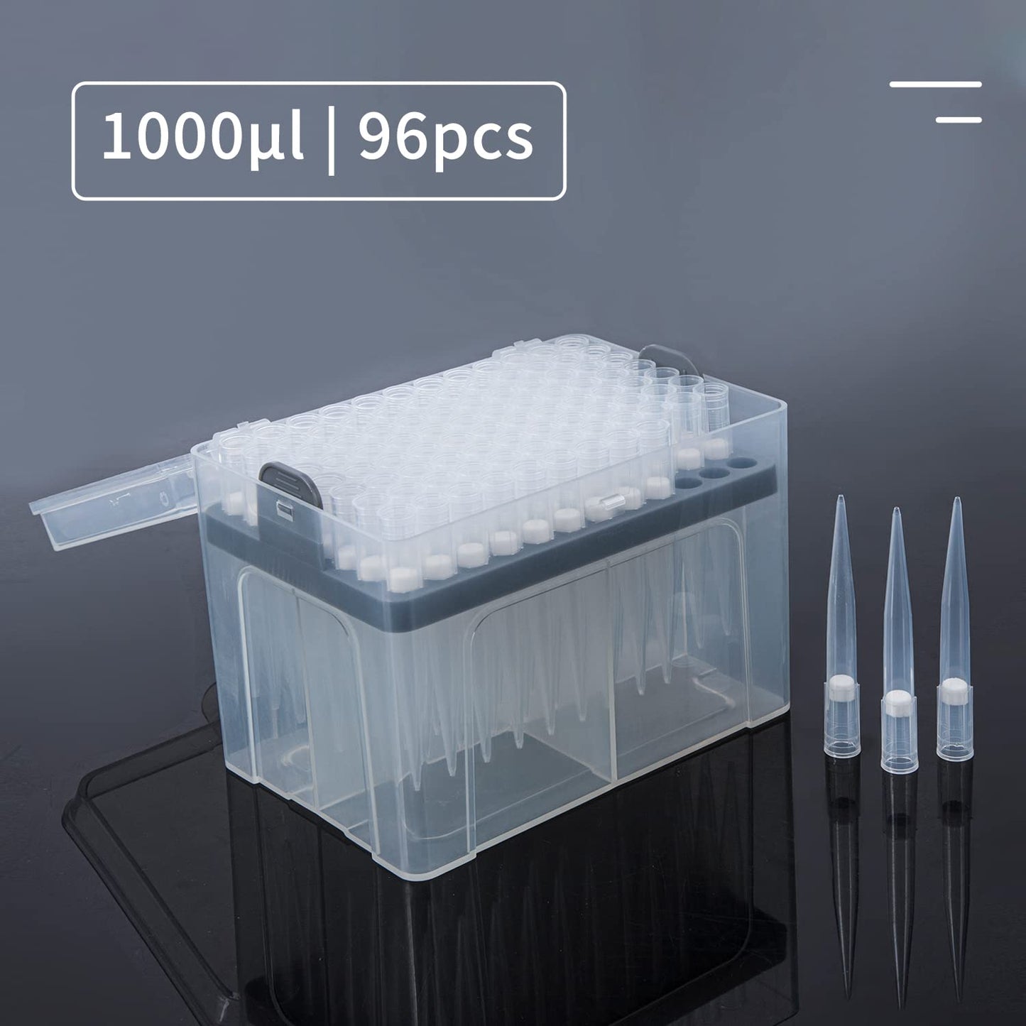FOUR E'S SCIENTIFIC 1mL Pipette Tips - Universal 1000ul Sterile Pipette Tips Racked Non-pyrogenic DNAse/RNAse Free Autoclavable 1 Rack 96 Tips