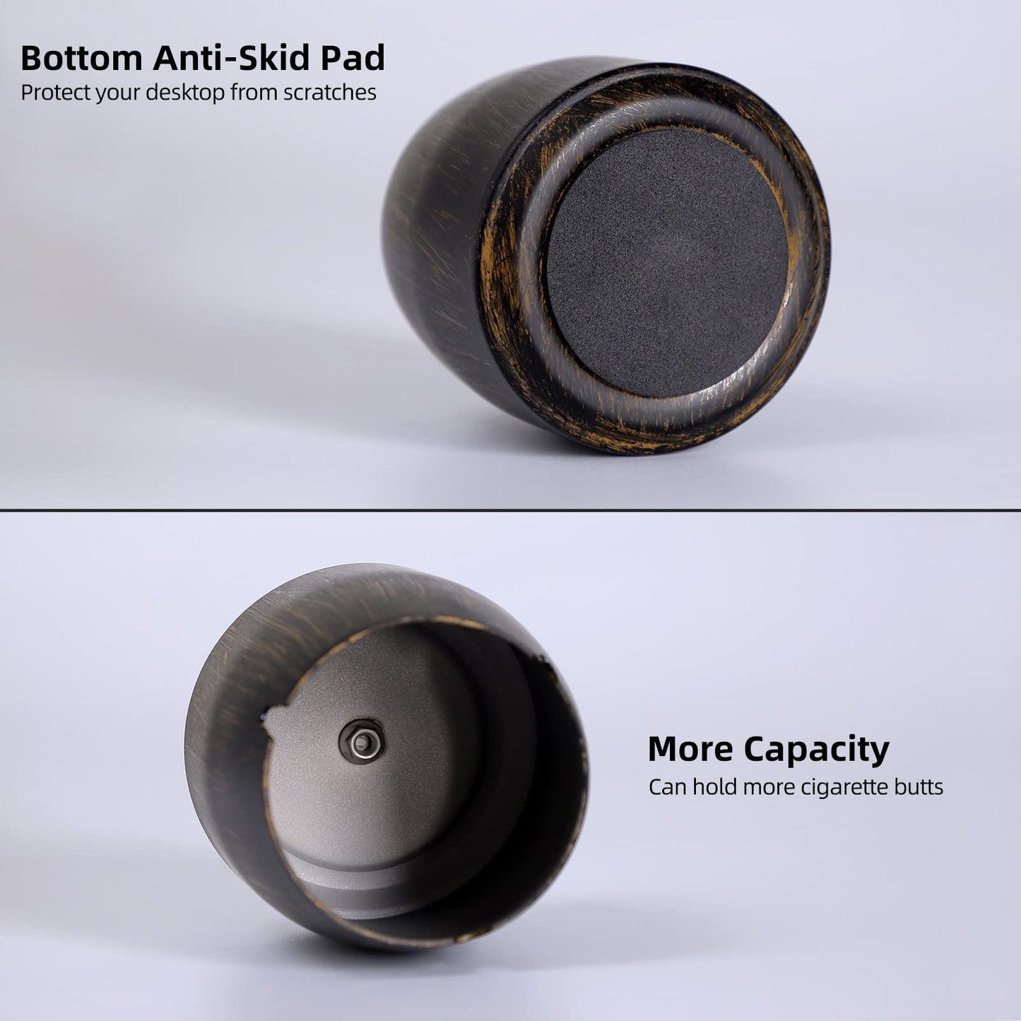 Ashtray with Lid for Cigarette, Stainless Steel Smokeless Odorless Windproof Ashtrays for Home Office Tabletop Outside Patio Outdoor Balcony(3.54"x3.0"x3.38")