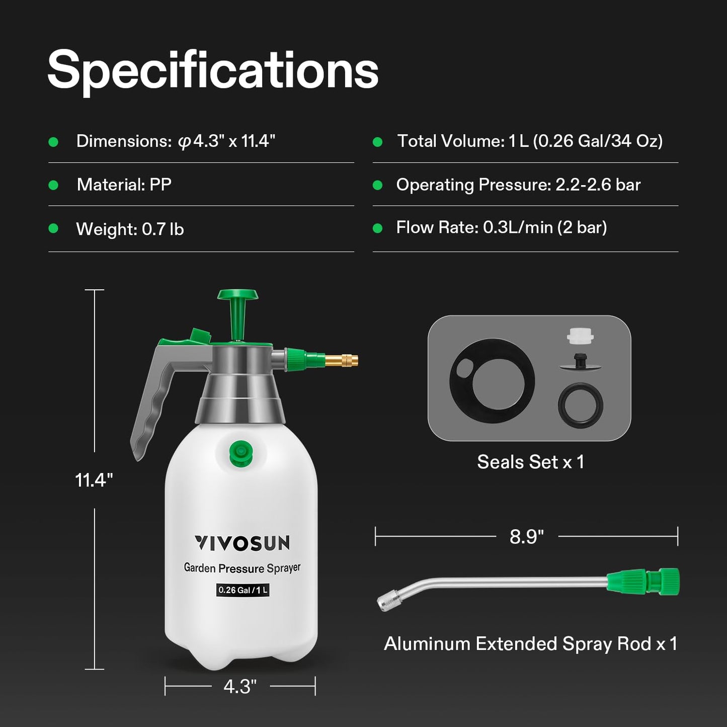 VIVOSUN 0.5Gal Handheld Garden Sprayer, 2L Pump Sprayer, 68 Oz Water Spray Bottle with Safety Valve, Adjustable Nozzle, Extended Spray Rod & Additional Seals, Ideal for Watering, Fertilizing, Cleaning