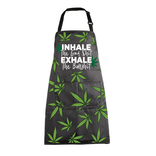 MBMSO Weed Apron with Pockets Inhale the Good Shit Exhale the Bullshit Marijuana Leaf Apron Cannabis Aprons Weed Lovers Gifts