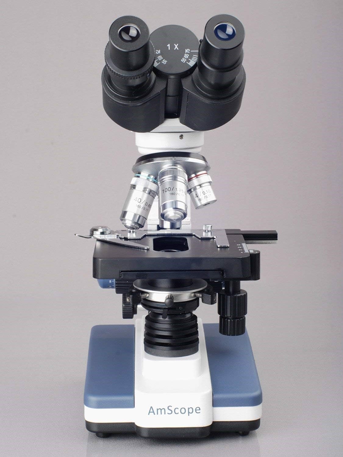 AmScope B120 Siedentopf Binocular Compound Microscope, 40X-1000X Magnification, Brightfield, LED Illumination, Abbe Condenser, Double-Layer Mechanical Stage
