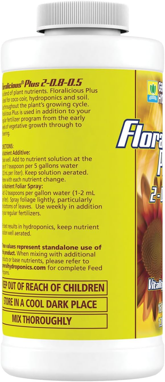 General Hydroponics Floralicious Plus, Vitality Plant Food, 2-0.8-0.5, 16.oz.