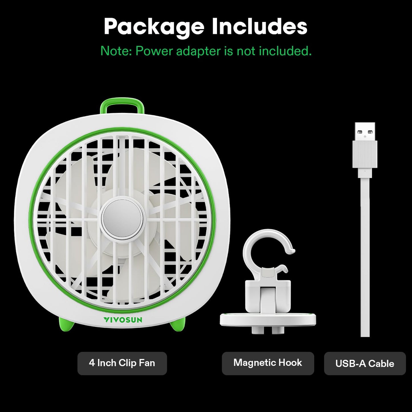 VIVOSUN AeroWave D4, 4” Grow Tent Clip Fan with Detachable Hook, 3-Speed Strong & Quiet Airflow, Adjustable Airflow Angle for Hydroponics, Circulation & Cooling, Black, 2-Pack