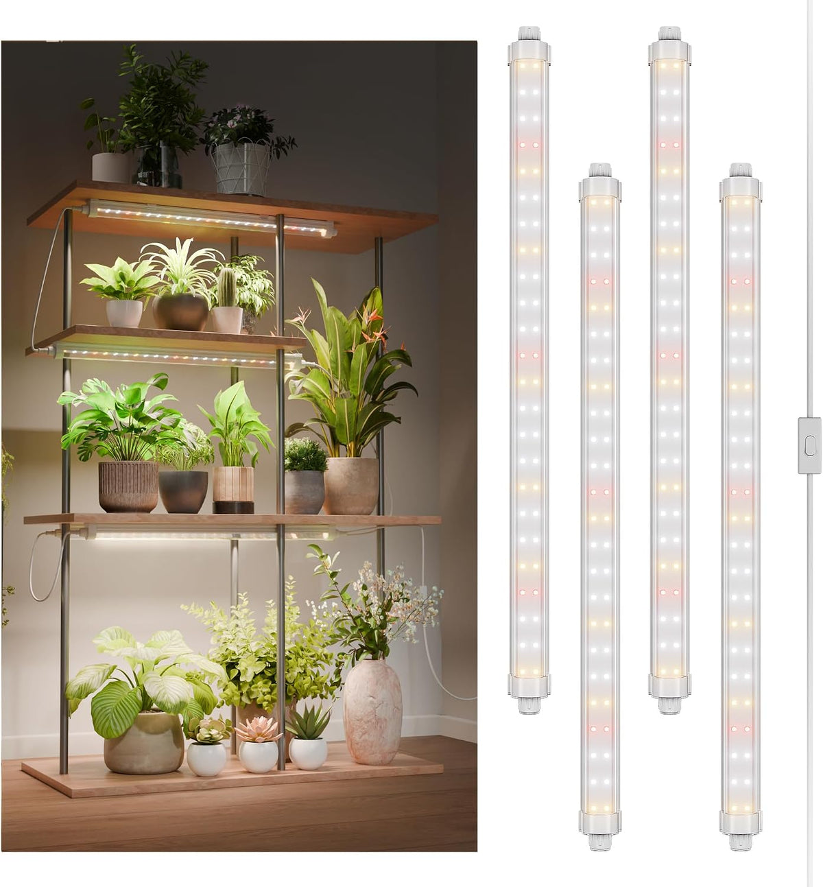 Spider Farmer 1FT LED Grow Lights for Indoor Plants,Full Spectrum (3000K+5000K+660nm),40W (4x10W,200W Equivalent),3-Level Dimmable,IP65 Waterproof,Linkable Design,Plant Light Strip for Shelve,4-Pack