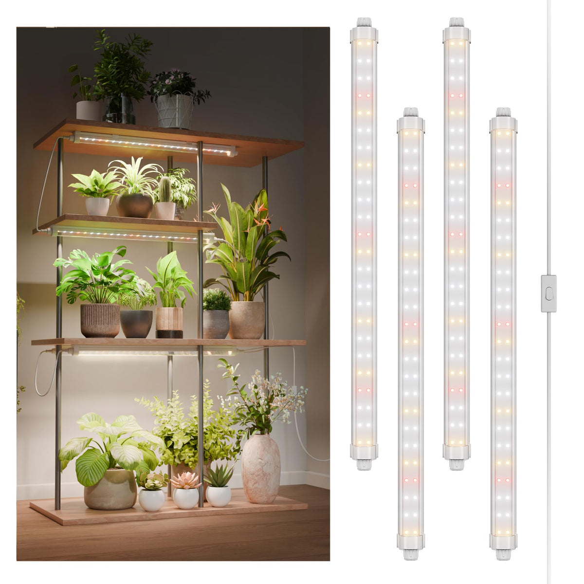 Spider Farmer 1FT LED Grow Lights for Indoor Plants,Full Spectrum (3000K+5000K+660nm),40W (4x10W,200W Equivalent),3-Level Dimmable,IP65 Waterproof,Linkable Design,Plant Light Strip for Shelve,4-Pack