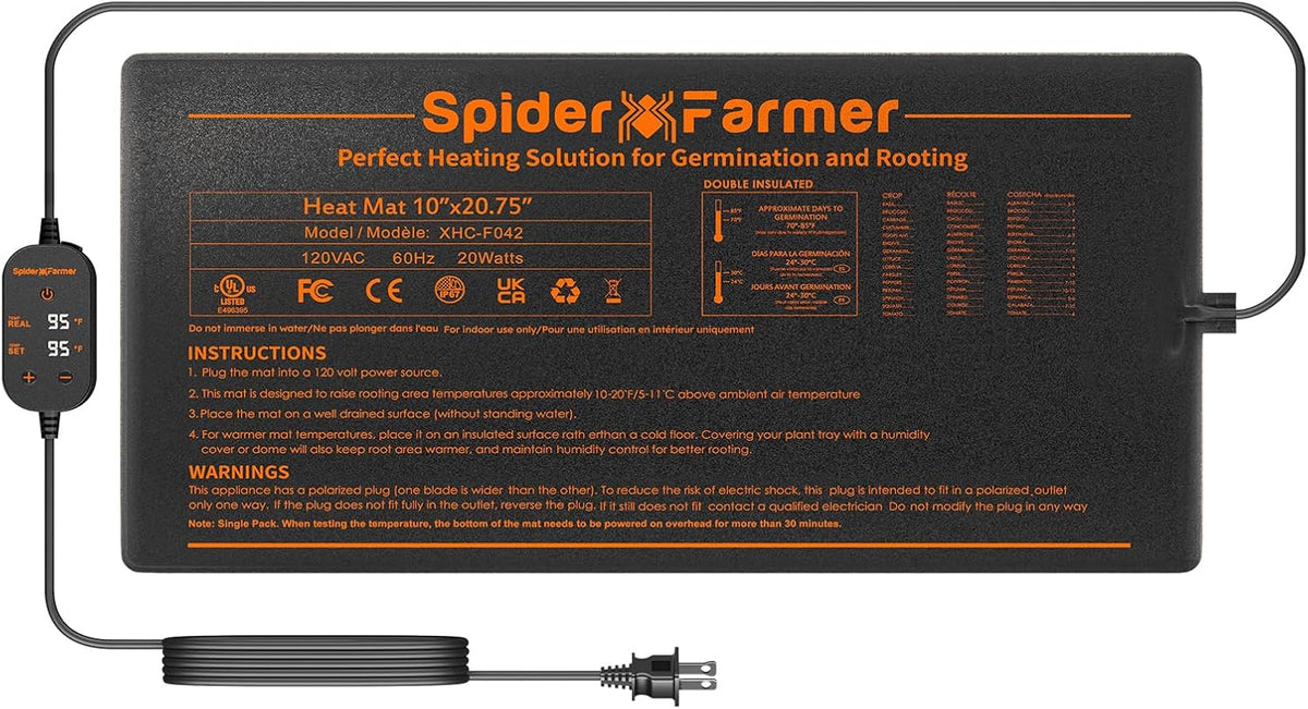 Spider Farmer 10"x20.75" Seedling Heat Mat with Built-in Thermostat
