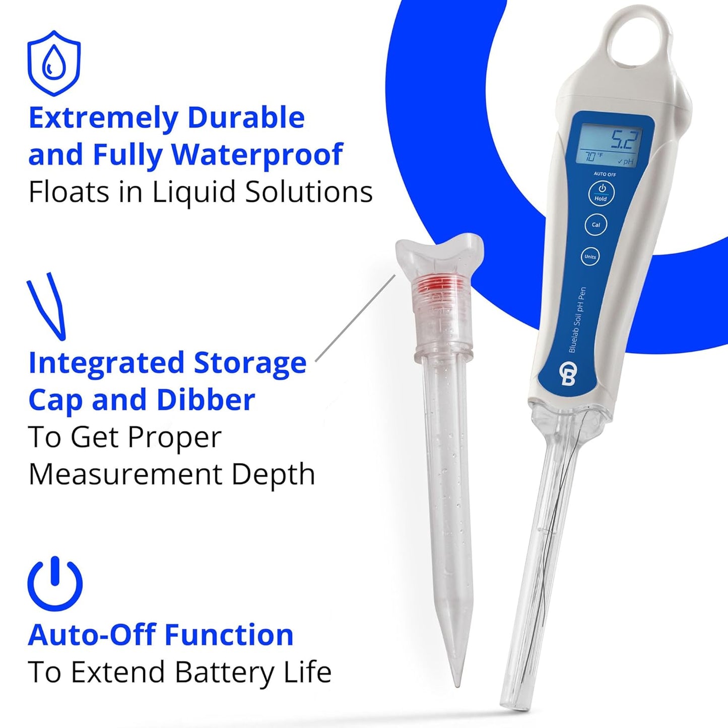 Bluelab PENSOILPH Soil pH Pen, Digital Meter and Water Test Kit, Also Used for Coco and Rockwool with Easy Calibration for Hydroponic System and Indoor Plant Grow, Clear
