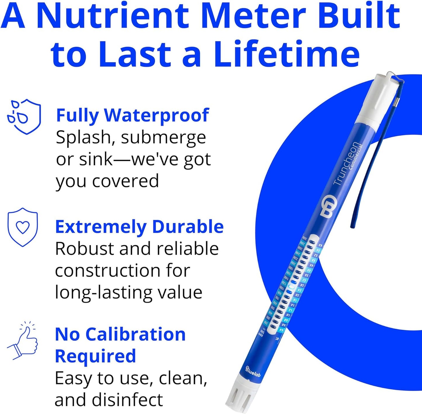 Bluelab Truncheon Nutrient Meter, Digital Conductivity Tester in Water (EC, 500, ppm 700, CF, TDS) Tool for Hydroponic System and Indoor Plant Grow