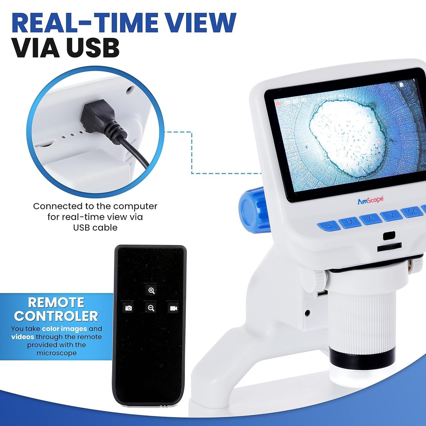 AmScope - 4.3 inch Premium 1080P HD Portable LCD Digital Color Microscope with Dual-LED Illumination - DM140