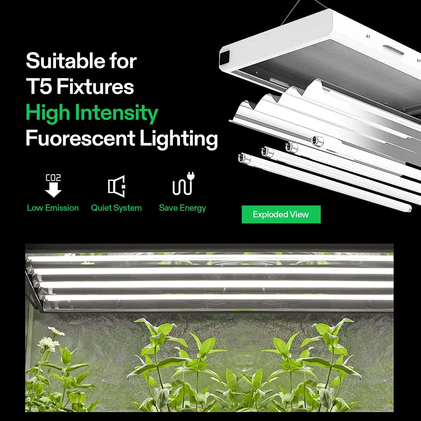 VIVOSUN T5 Grow Light Bulbs 4 Ft 46 Inches, 54W 6500K HO Fluorescent Tubes Light Bulbs, Cool White T5 Bulb for 46 Inches T5 Light Fixtures, T5 Grow Lights for Indoor Plants, 4 Ft 54W Pack of 5