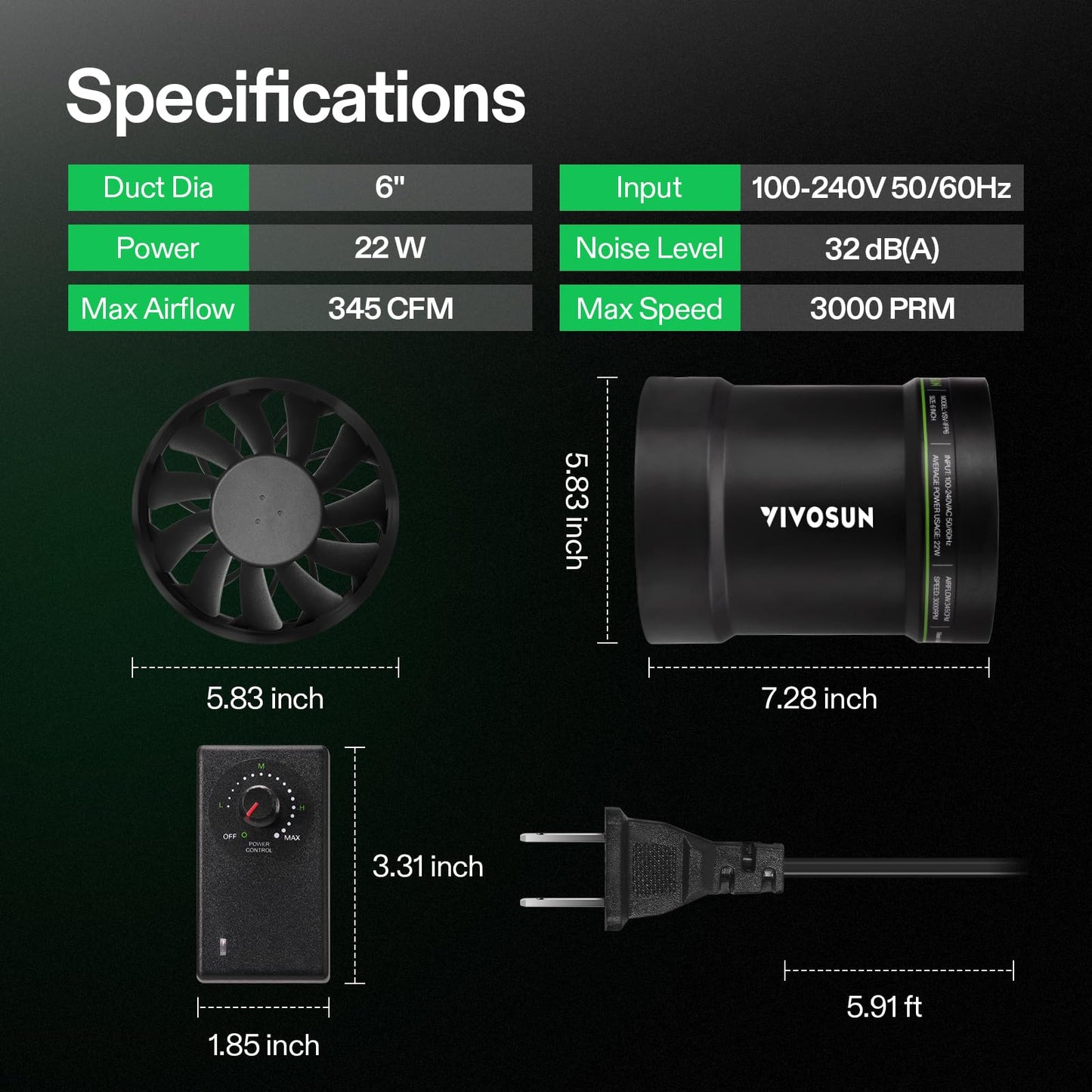 VIVOSUN 6 Inch Inline Duct Fan 240 CFM, HVAC Exhaust Ventilation Fan with Low Noise for Basements, Bathrooms, Kitchens and Attics, Silver