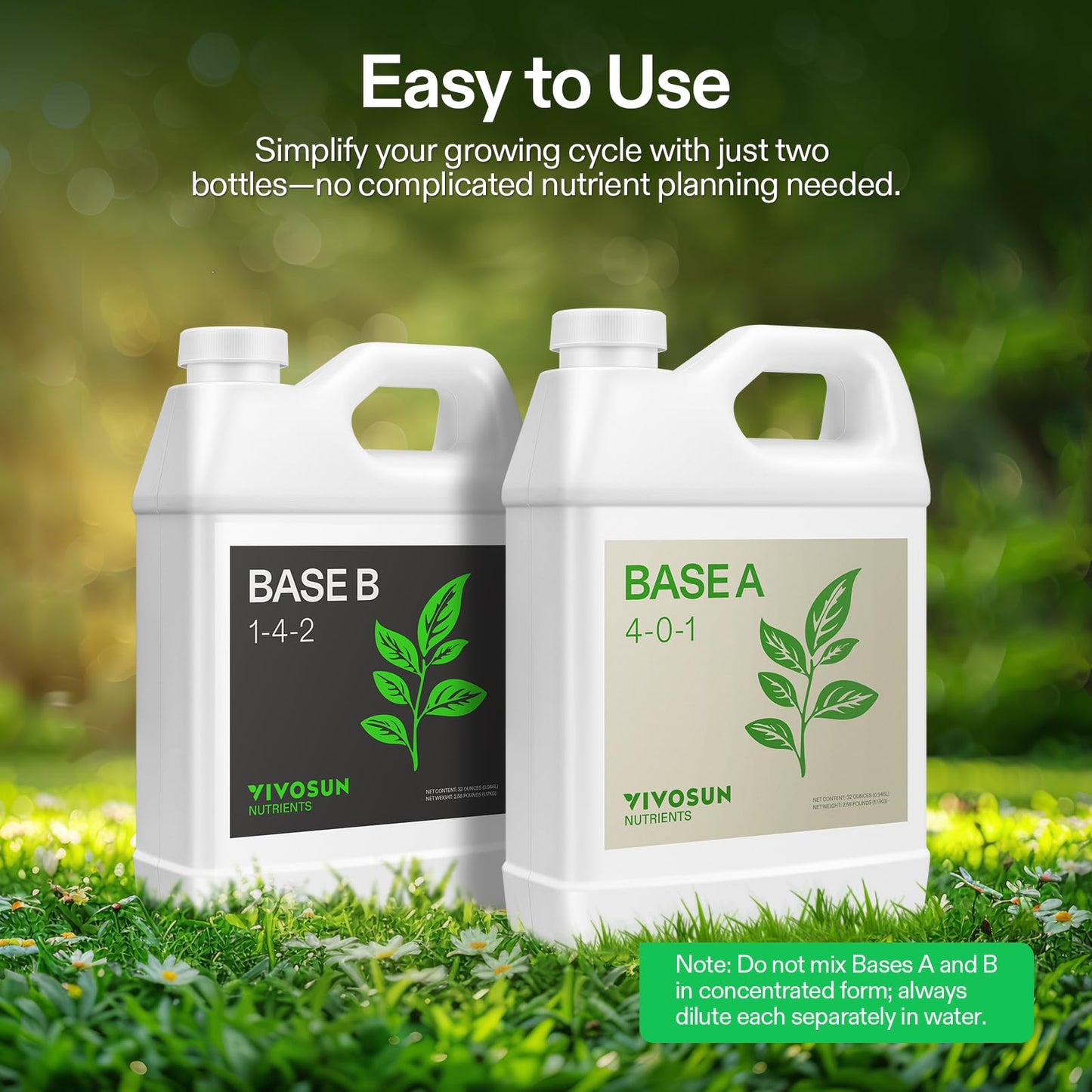 VIVOSUN Plant Food Nutrients Base A(4-0-1) & B(1-4-2), All Purpose Liquid Fertilizer, Hydroponic Plant Food Supports Vegetative and Flowering Stages, 1 Gallon/128 Ounces Each