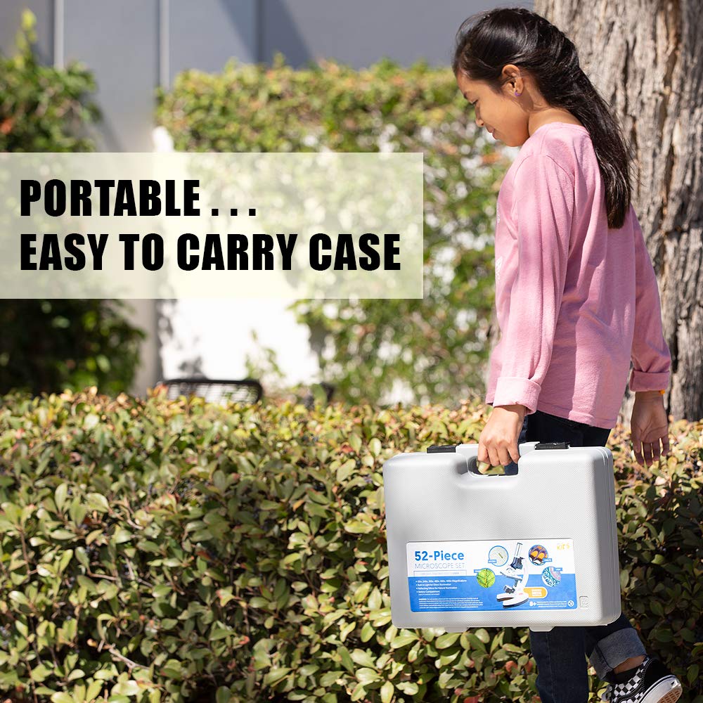 AmScope 120X-1200X 52-pcs Beginner Microscope STEM Kit with Metal Body Microscope, Plastic Slides, LED Light and Carrying Box (M30-ABS-KT2-W),White