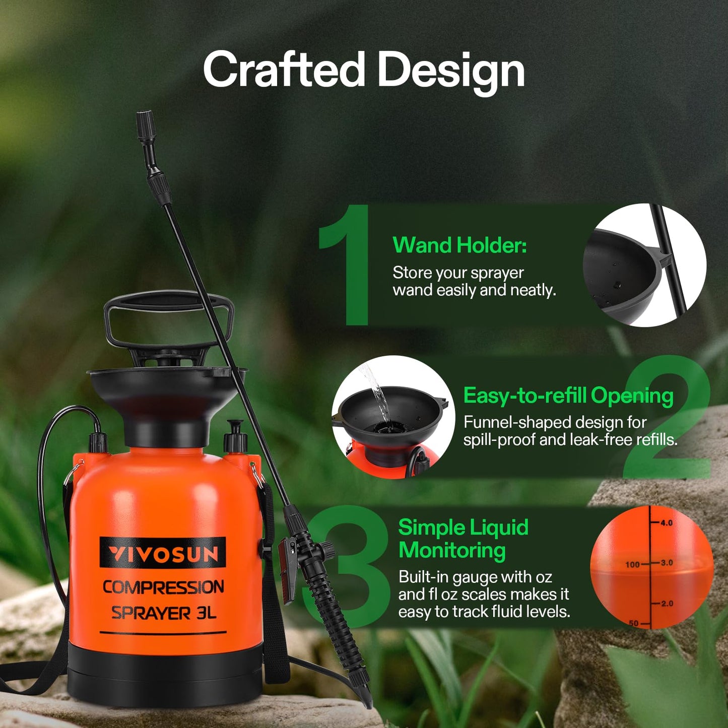 VIVOSUN 1.35-Gallon Pump Pressure Sprayer, Pressurized Lawn & Garden Water Spray Bottle with Adjustable Shoulder Strap, for Spraying Plants, Garden Watering and Household Cleaning