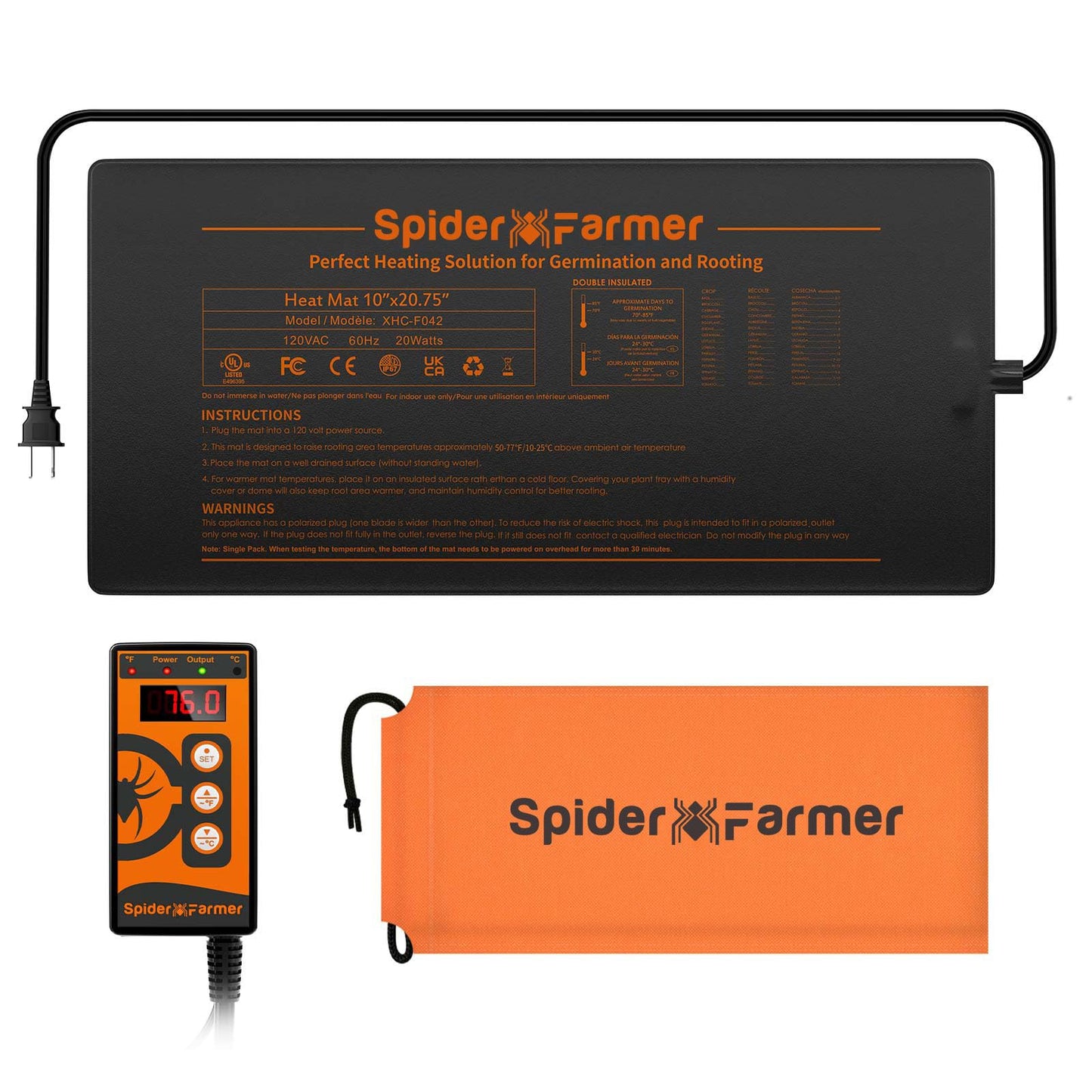 Spider Farmer Seedling Heat Mat 48"X20.75" and Digital Thermostat Controller Set Waterproof Durable for Indoor Gardening (MET UL Certified)