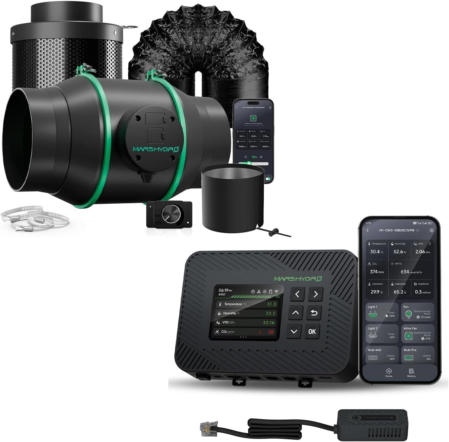 MARS HYDRO 2025 New Version iFresh 6 Inch Smart Inline Fan Combo and iControl for Grow Tent