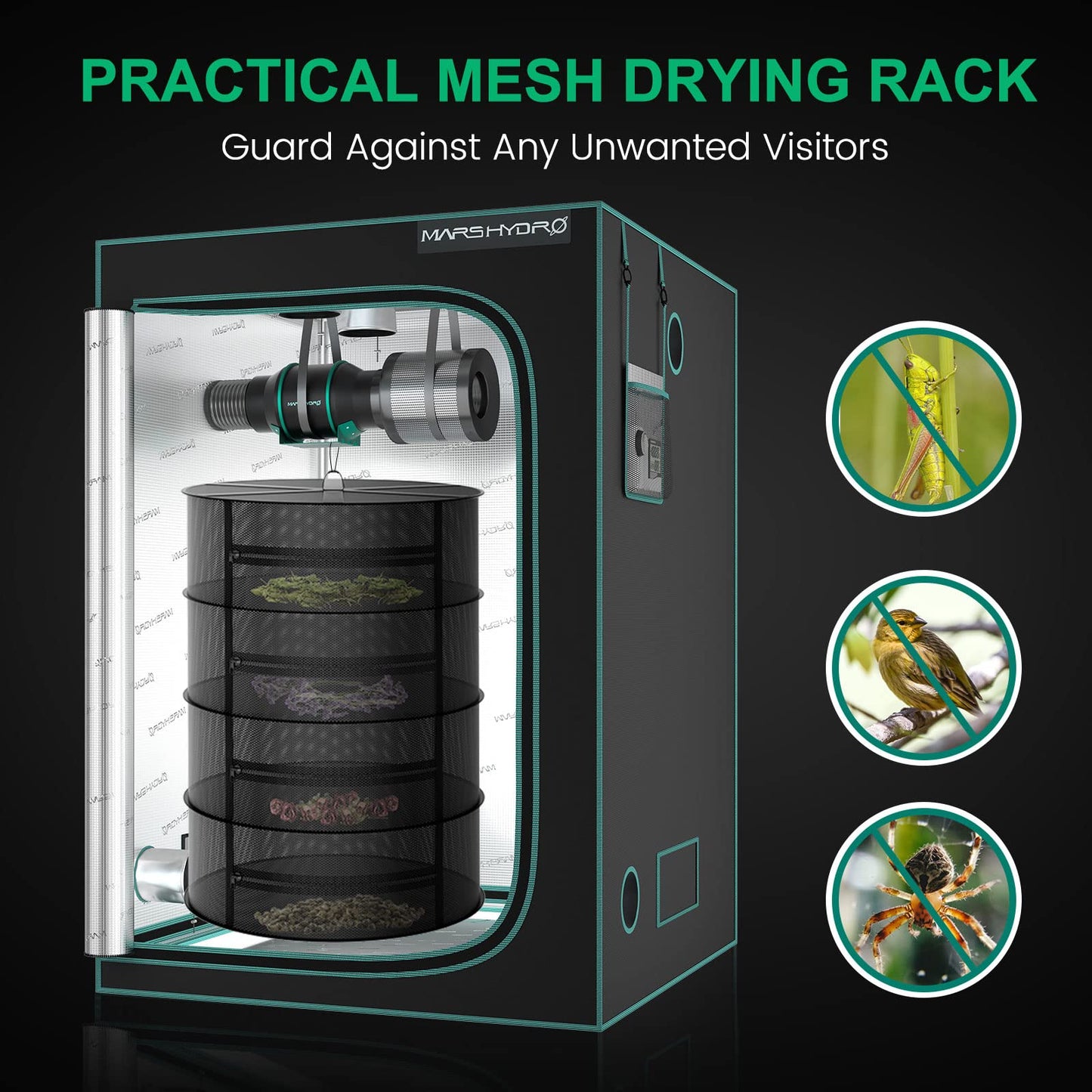 MARS HYDRO Herb Drying Rack, 2 ft 4 Layers Hanging Mesh Plant Racks with Zipper, Grow Tent Drying Rack for Herbs, Flowers, Seeds