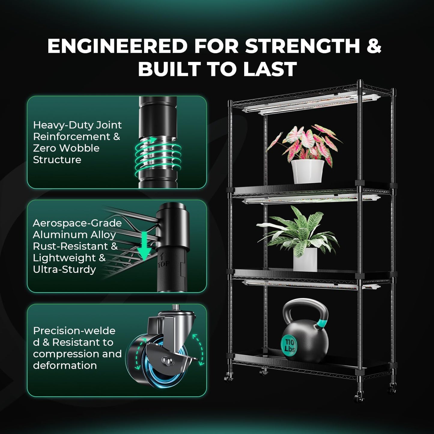MARS HYDRO 2025 Plant Stand with Grow Lights,6-Tier Plant Shelf with 10 Full Spectrum LED Lamps (225W, 3ft) & Grow Tent +2025 MARS Hydro ITime 2-in-1 Smart Timer