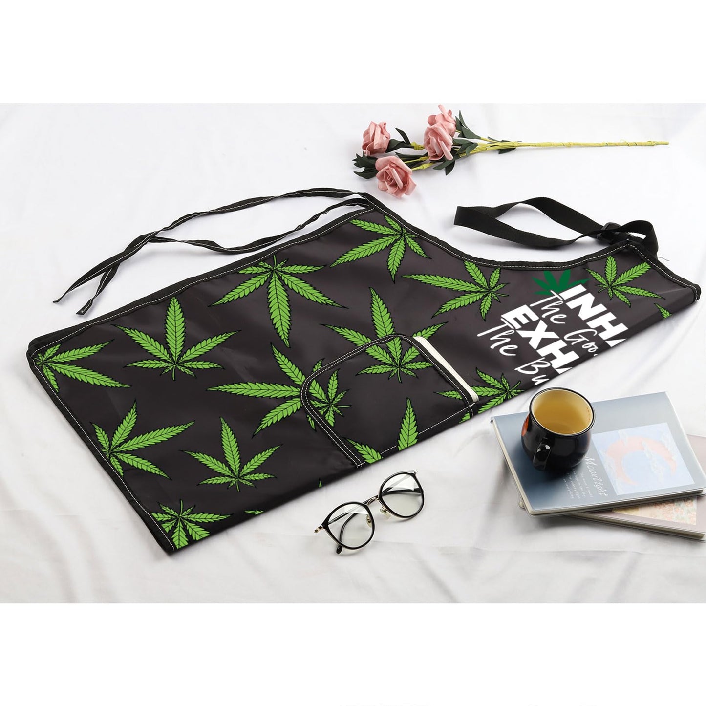 MBMSO Weed Apron with Pockets Inhale the Good Shit Exhale the Bullshit Marijuana Leaf Apron Cannabis Aprons Weed Lovers Gifts