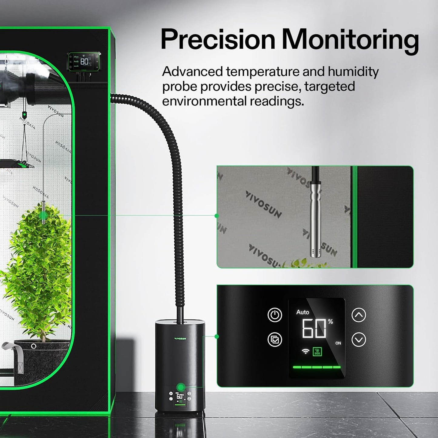 VIVOSUN AeroStream H05 Intelligent Wi-Fi Humidifier, 1.32 Gal / 5 L Humidifier with Temp & Humidity Probe, Smart Remote Control, Designed for Growers