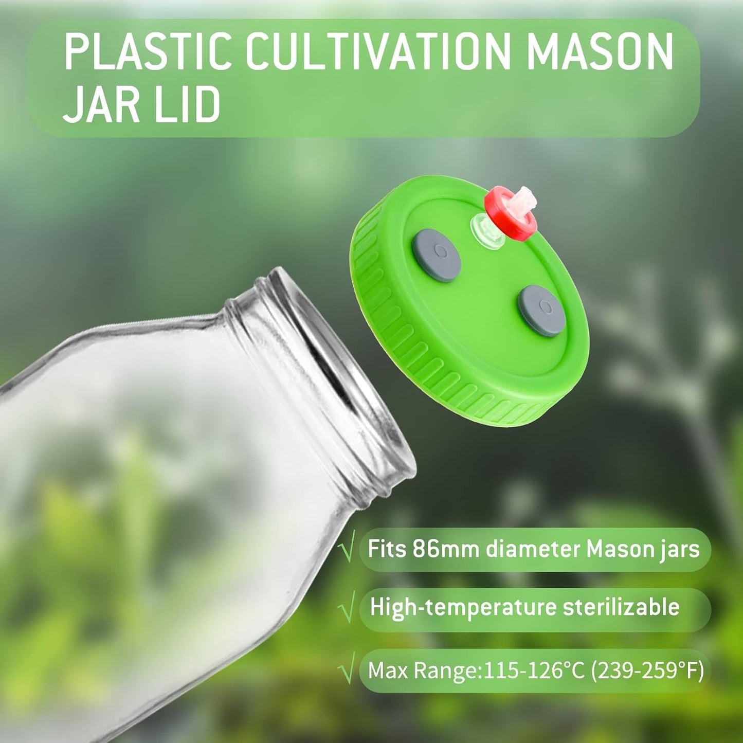 FOUR E'S SCIENTIFIC 8 Pcs Liquid Culture Lids, Wide Mouth Mason Jar Lids Mushroom Cultivation Kit with 0.22μm PTFE Filters and Self-healing Rubber Stoppers